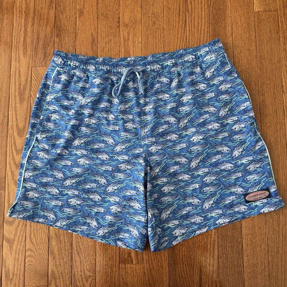 Vineyard Vines Printed Chappy Swim Trunks Men’s Large 7” Mesh Lined Fish Beach